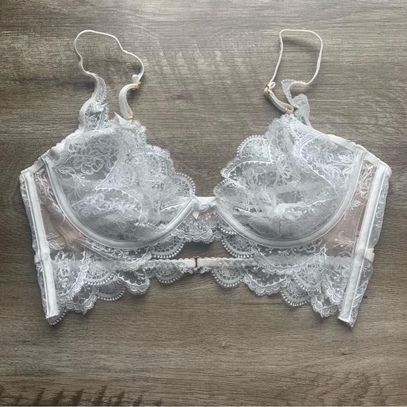 For Love & Lemons Bridal Collection Underwired Floral Lace Sheer Longline Bra - Picture 3 of 14